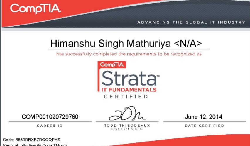 CompTIA certificate example