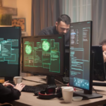 People work at computers