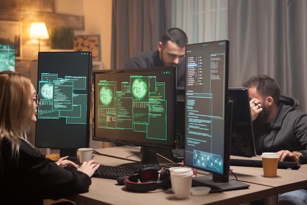 People work at computers