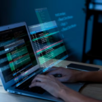 A man works on a computer
