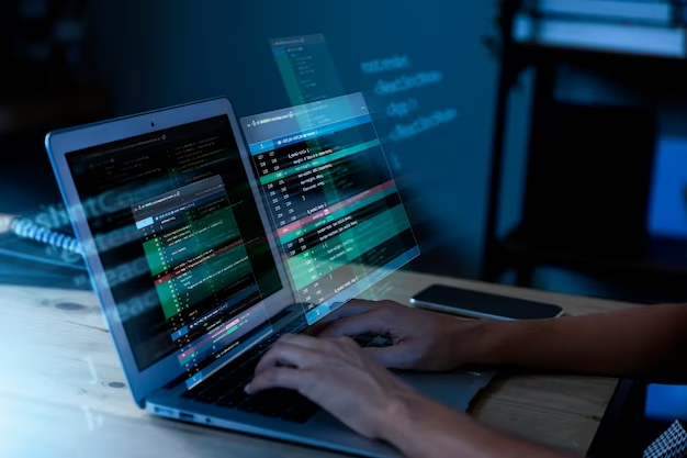 A man works on a computer
