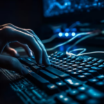 hands typing on the keyboard in the darkness