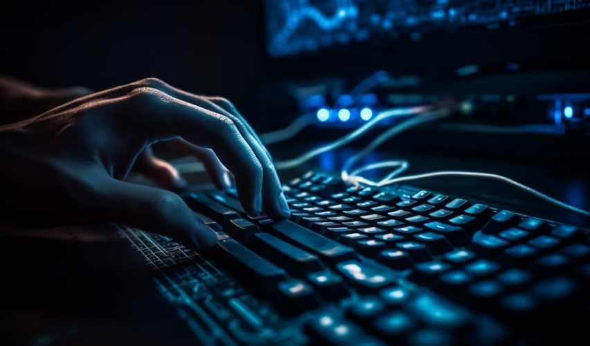 hands typing on the keyboard in the darkness