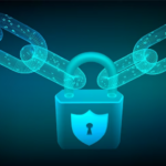 Wireframe Chain with Digital Code and Lock