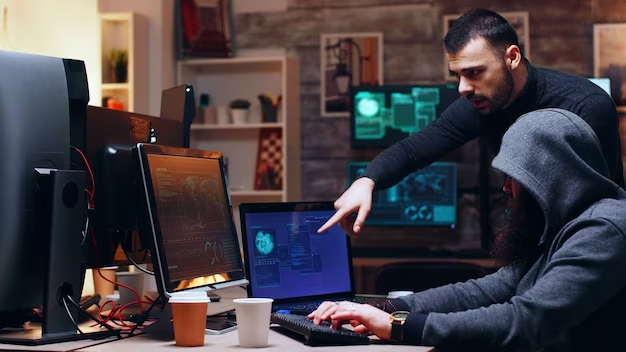 Two men are working at a computer